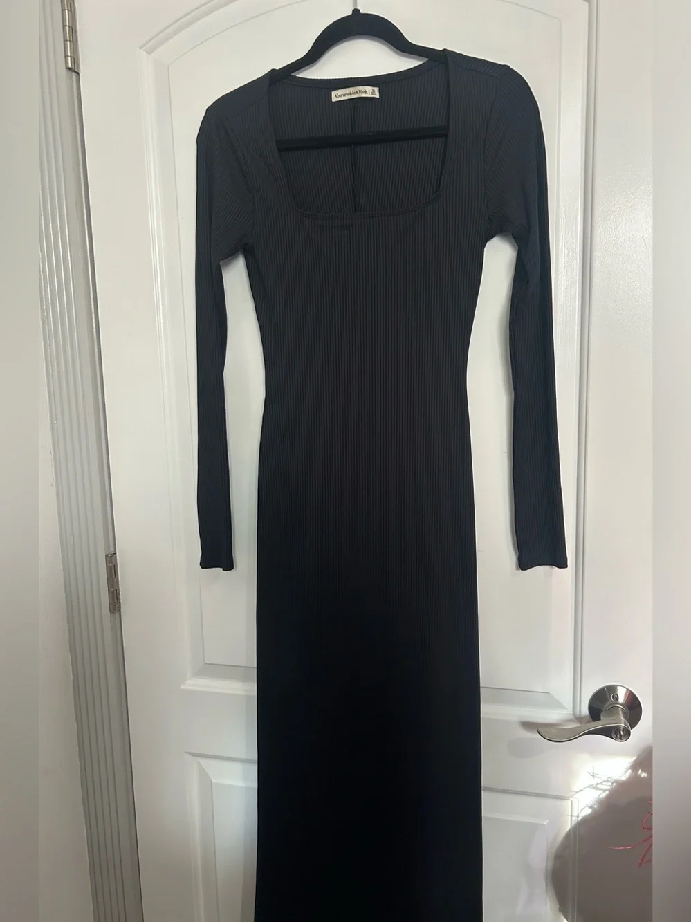 Abercrombie & Fitch Black Ribbed Square Neck Long-Sleeve Maxi Dress Size XS Chic